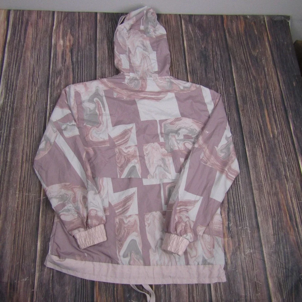 Nike Hooded Windbreaker Jacket Womens Small Pink Marble Anorak Pullover Half Zip